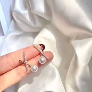 Cross Geometry Pearl Earrings Simple Elegant Pearl Earrings